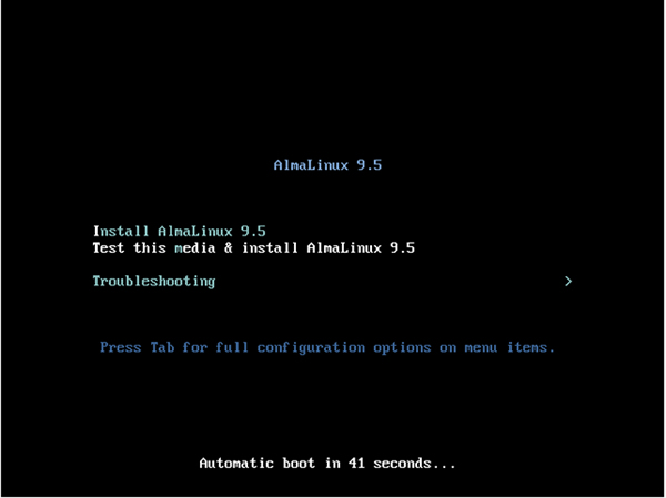 USB ドライブから AlmaLinux 起動後の画面 