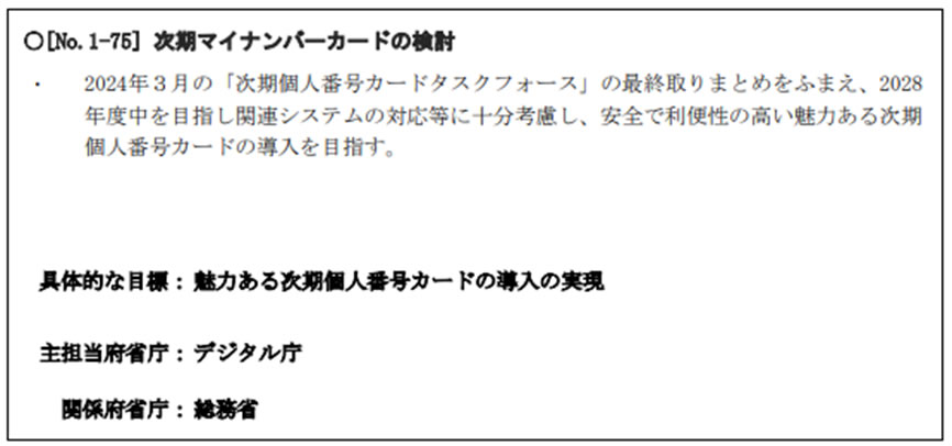 「デジタル社会の実現に向けた重点計画」の「重点政策一覧」No.1-75