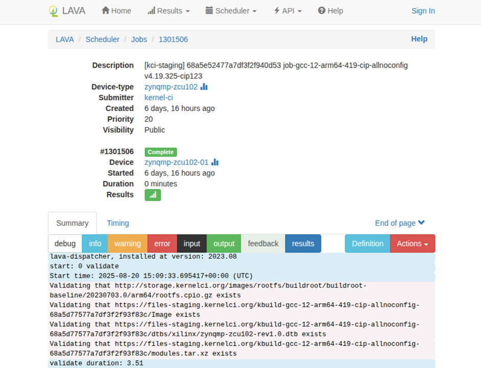 lava でジョブを開始した画面 