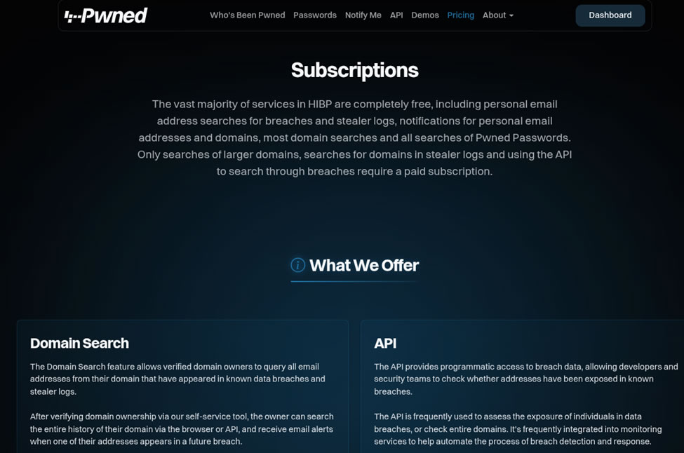 HaveIBeenPwned の画面 