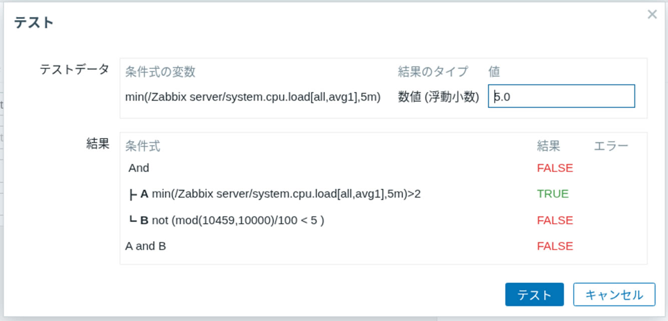  パターン１のテスト結果画面 